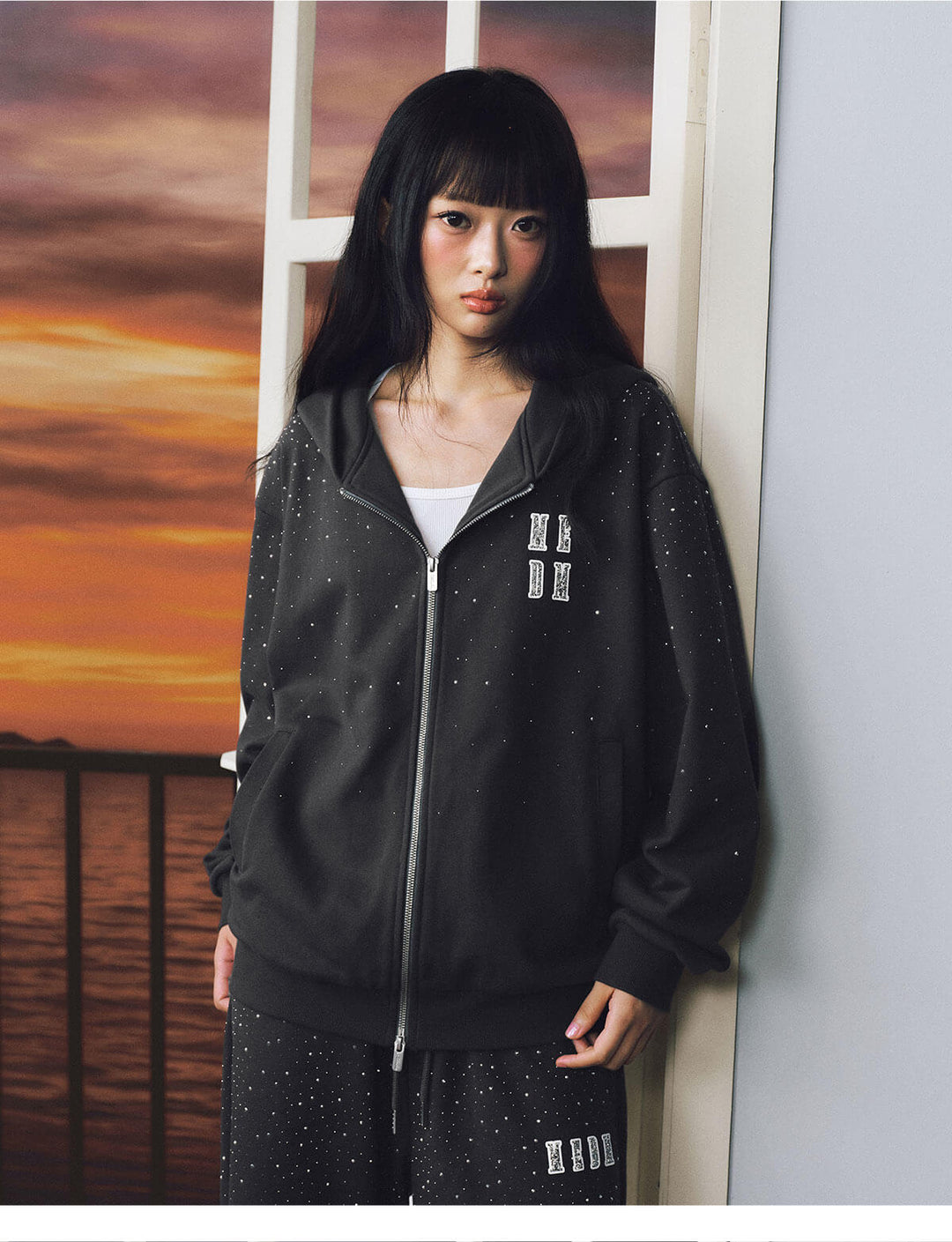 MEDM Starry Sky Rhinestone Zip Up Hoodie | Face 3 Face
