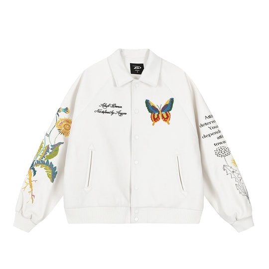 Racer varsity jacket | Achock Colorful Butterfly Embroidery Varsity Jacket | Face 3 Face