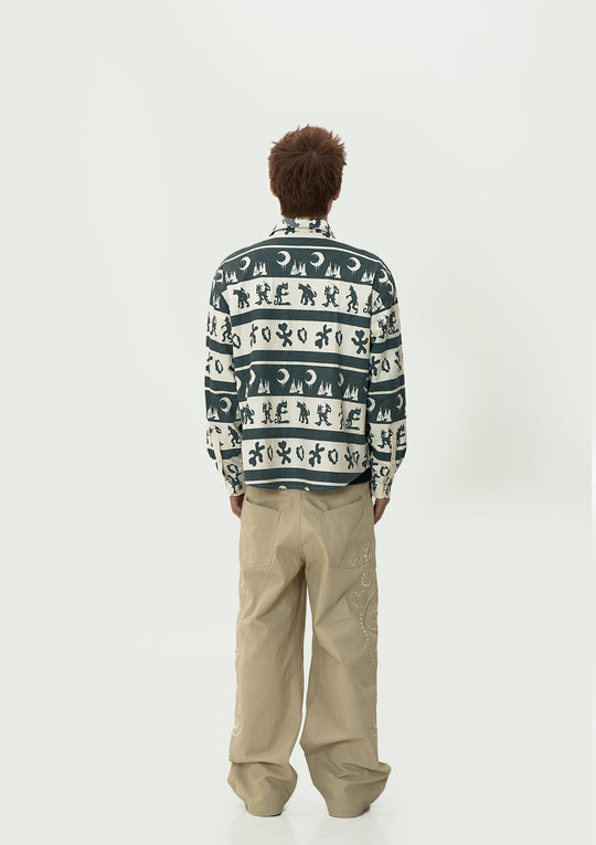 EVILKNIGHT(EK) Ethnic Print Striped Long Sleeve Shirt | Face 3 Face