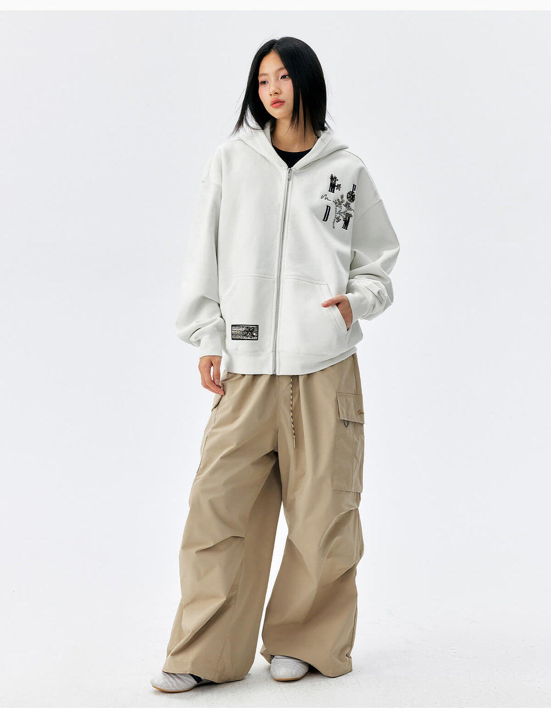 MEDM Beaded Flower Embellished Zip Up Hoodie | Face 3 Face