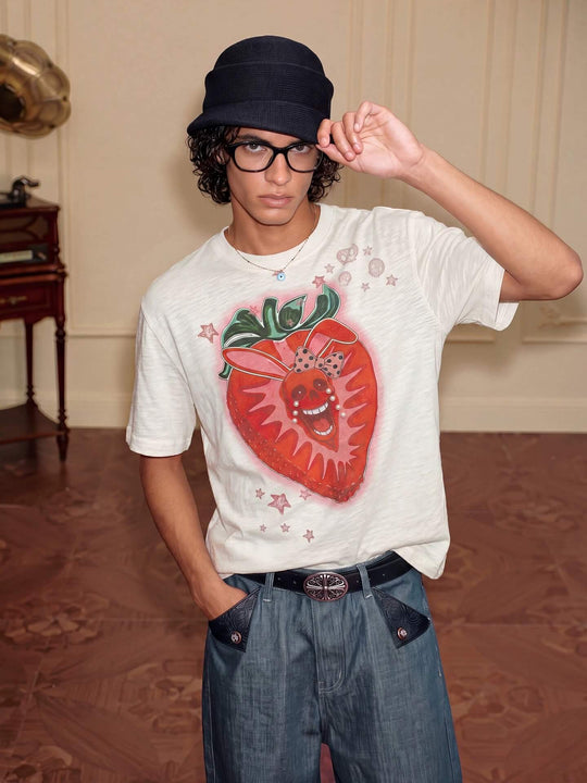 YADcrew Berry Bone Sweetheart Print Pearl and Rhinestone Tee | Face 3 Face