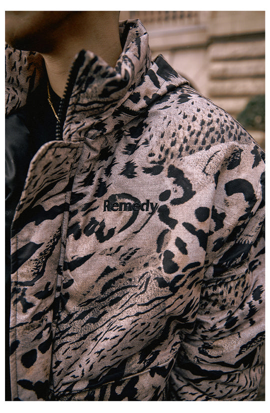 Remedy x STA STARMD SR Logo Leopard Print Hooded Mountain Jacket | Face 3 Face