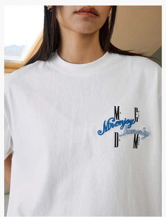 MEDM Fuzzy Embroidered Print Logo Tee | Face 3 Face