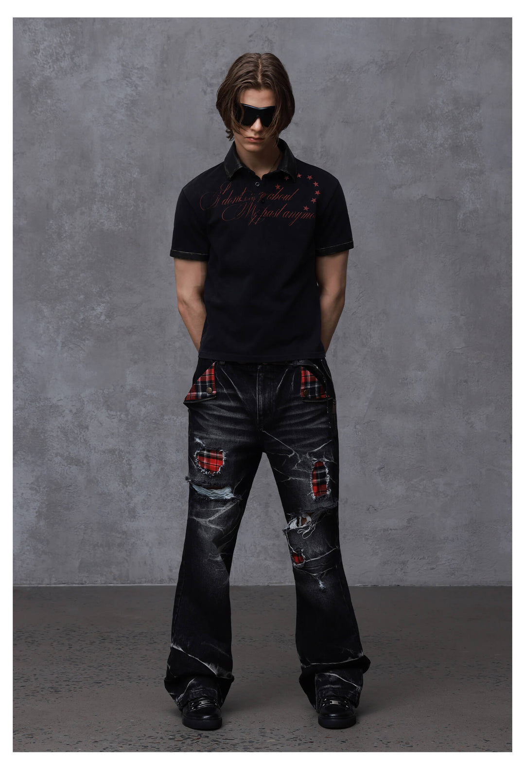 ANTIDOTE Washed Leather Collar Short Sleeve Polo