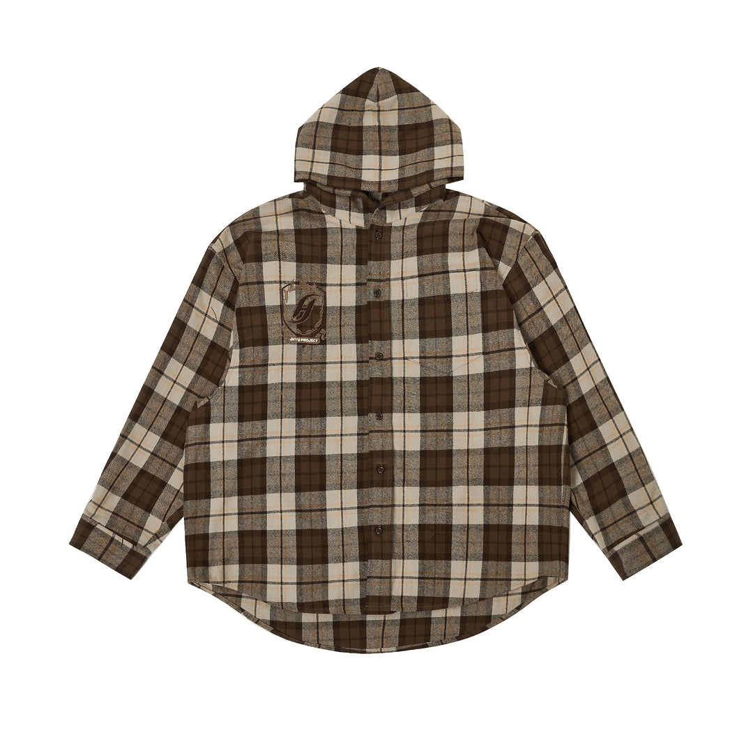 JHYQ Work Plaid Embroidery Hooded Shirt Jacket | Face 3 Face