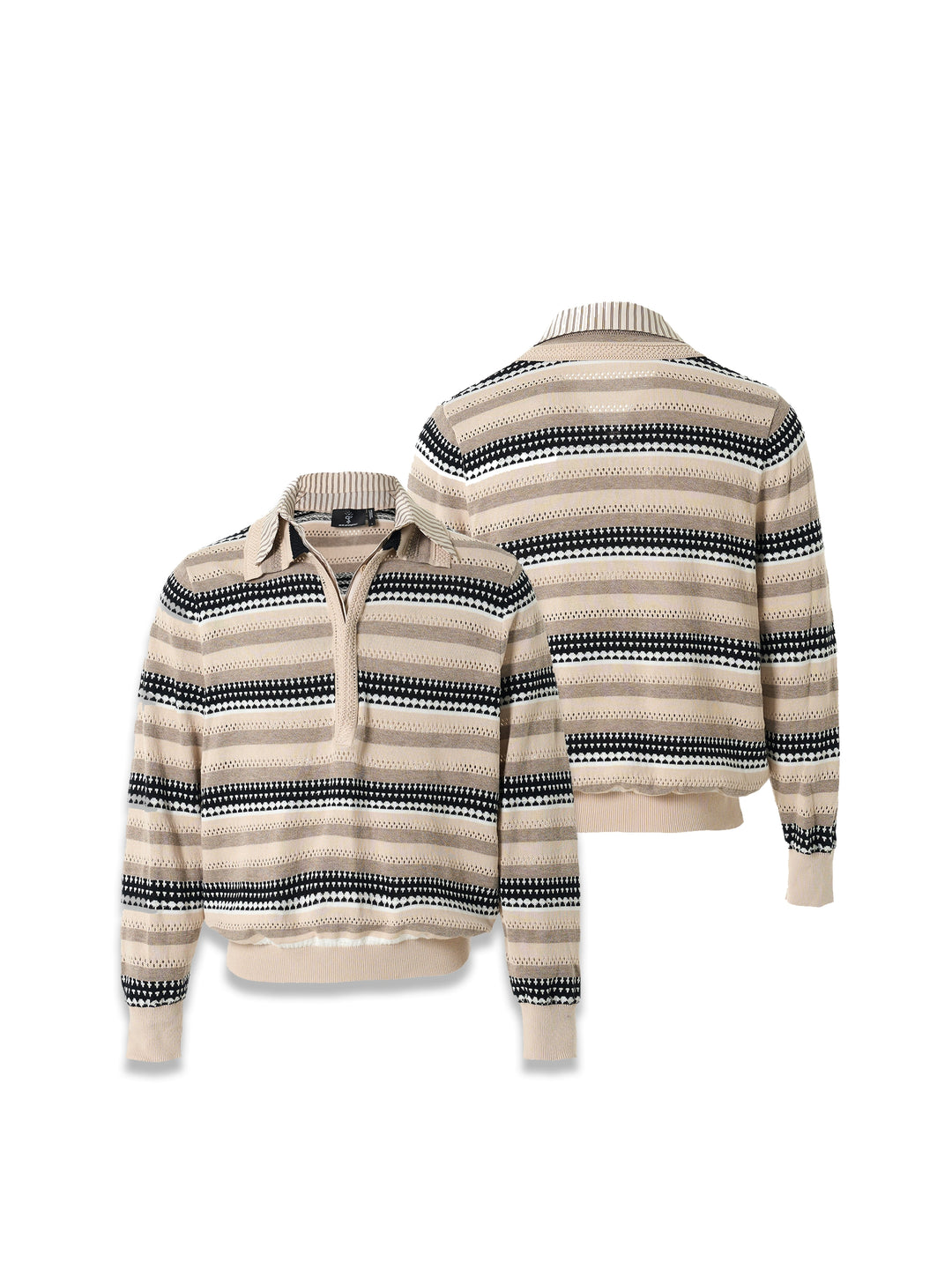 STEEPC Layered Design Knit Striped Long Sleeve Polo | Face 3 Face