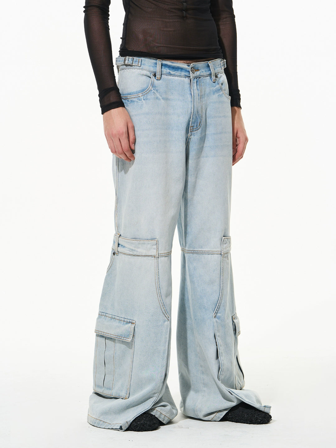 BLIND NO PLAN Reconstructed Work Pockets Washed Jeans | Face 3 Face