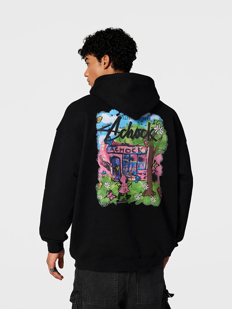 Achock Character Pattern Print Hoodie | Face 3 Face