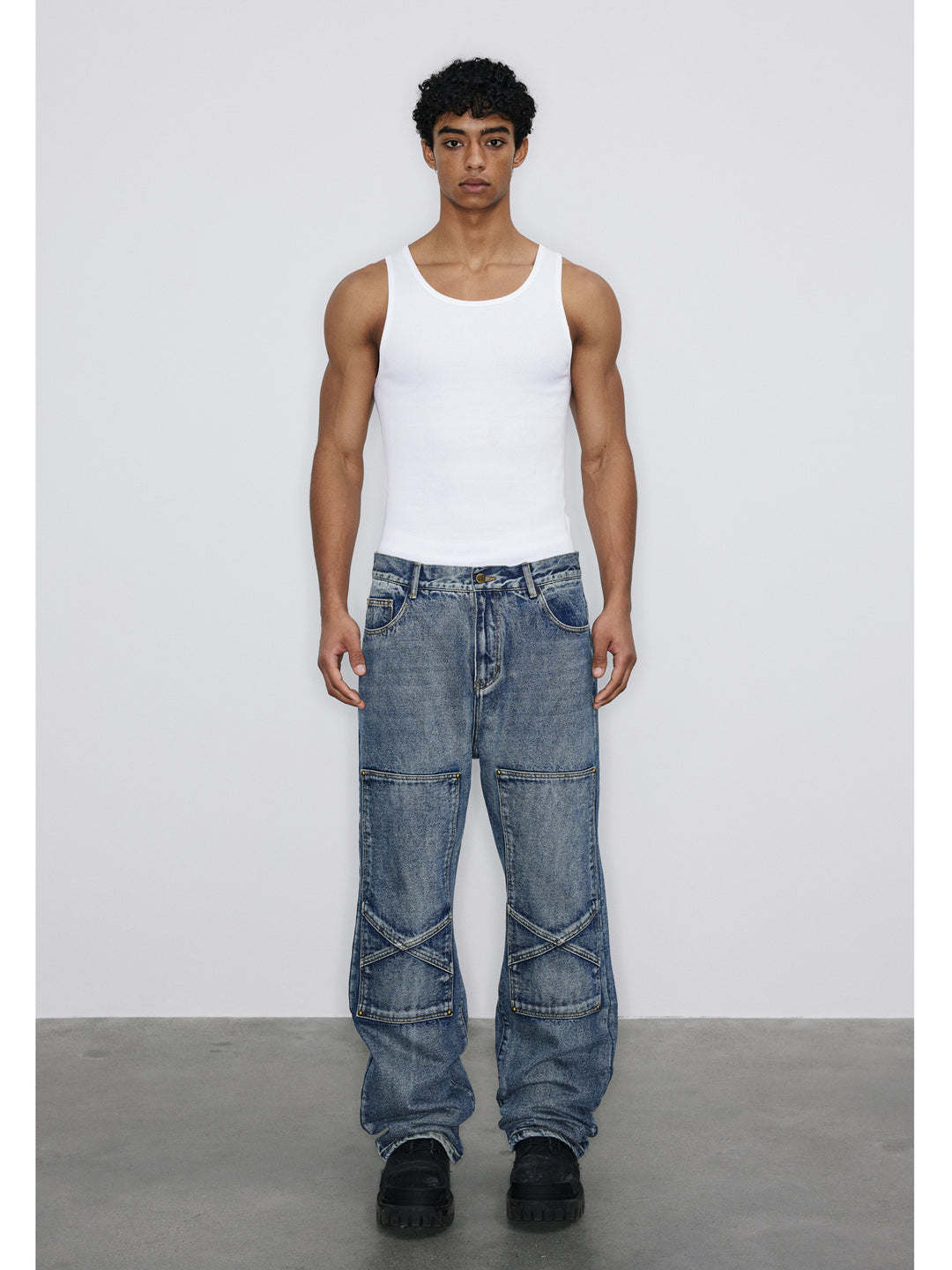 NOVACAM Vintage Washed Double Knee Jeans | Face 3 Face