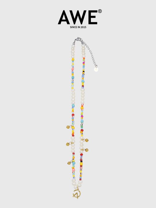 AWE AE Word Charm Color Beaded Pearl Necklace | Face 3 Face