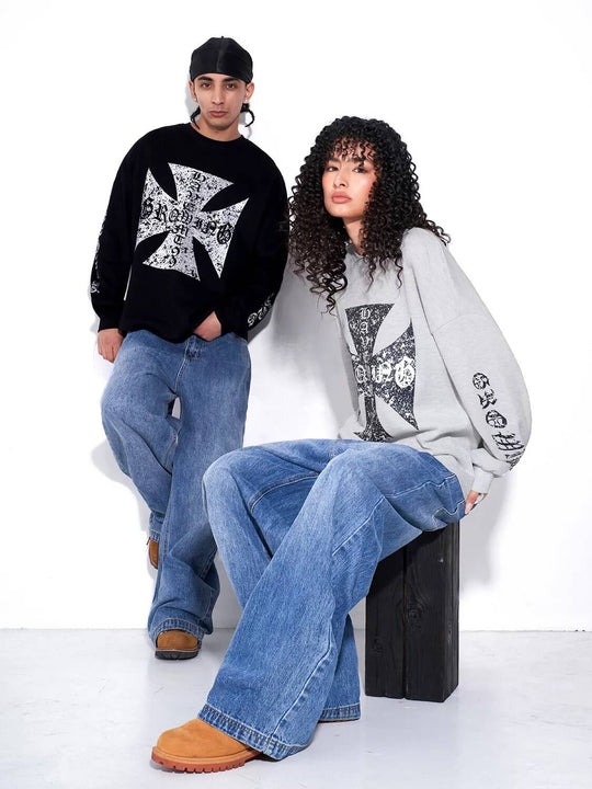 F3F Select Vintage Cross Print Waffle Long Sleeve Tee | Face 3 Face