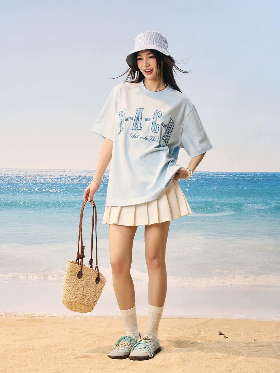 Harsh and Cruel Pearl Plaid Patch Embroidery Tee | Face 3 Face