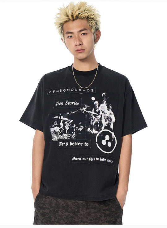 AFGK Rock Punk Print Vintage Washed Tee | Face 3 Face