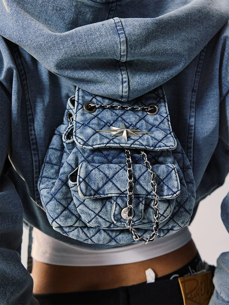 Remedy Backpack Design Washed Denim Short Jacket | Face 3 Face