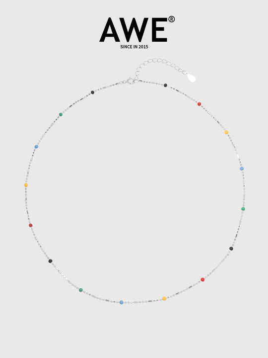 AWE Rainbow Bean Silver Beaded Chain Necklace | Face 3 Face