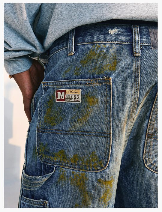 MEDM Dirty Washed and Painted Double Knee Jeans | Face 3 Face