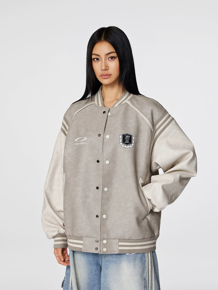 Racer varsity jacket | Achock Color Blocking PU Leather Varsity Jacket | Face 3 Face