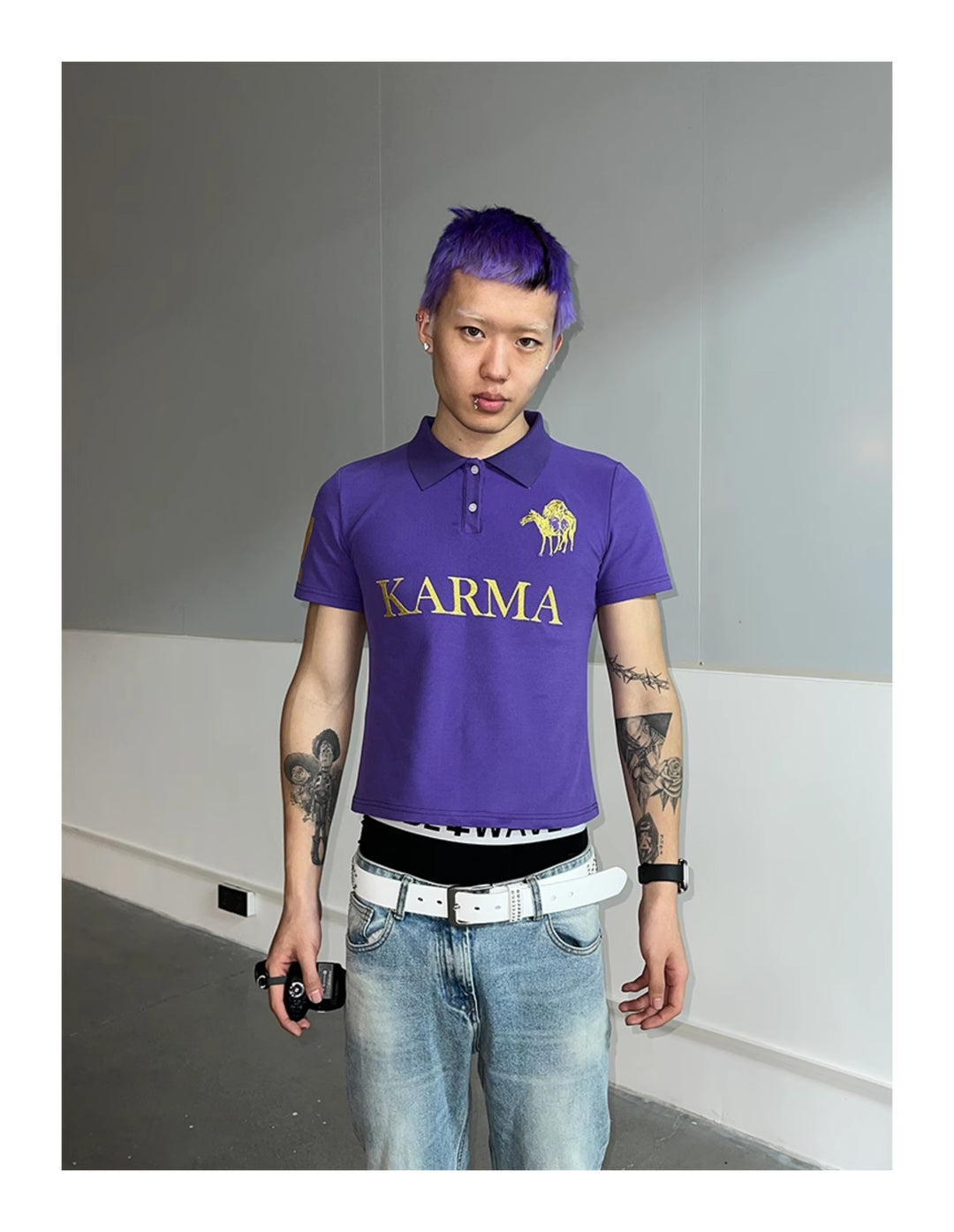 KARMANISTIC Embroidered and Printed Short Polo Shirt | Face 3 Face