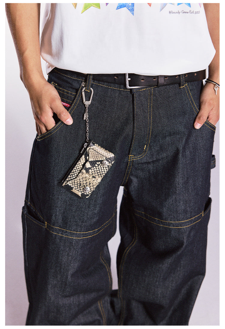 Remedy Metal Studded Keychain Coin Card Zipper Leather Wallet | Face 3 Face