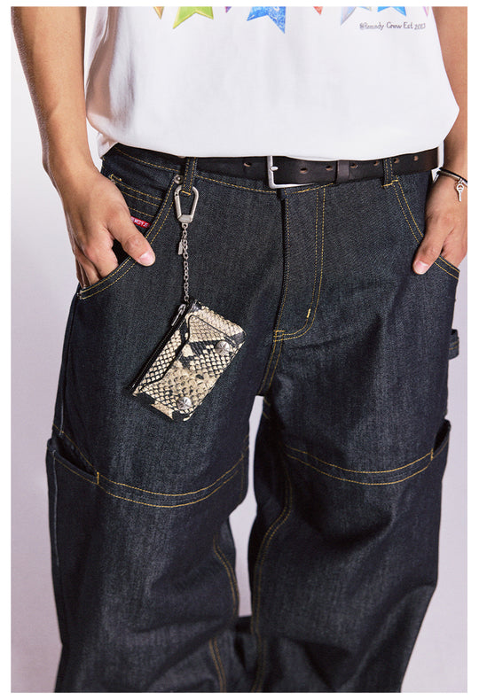 Remedy Metal Studded Keychain Coin Card Zipper Leather Wallet | Face 3 Face