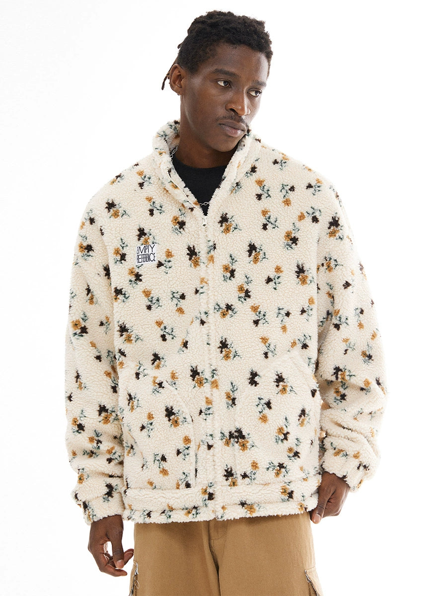 EMPTY REFERENCE Floral Pattern Sherpa Fleece Jacket | Face 3 Face