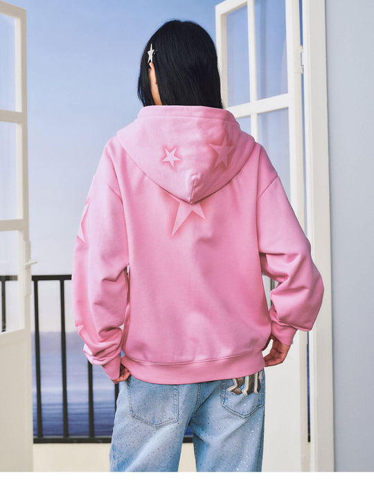 MEDM Spray Star Print Rhinestone Logo Zip Up Hoodie | Face 3 Face