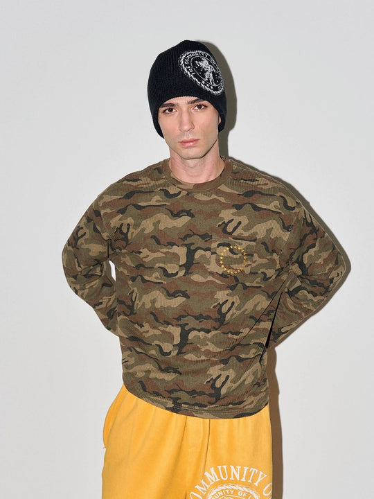 LIBERAFIT Vintage Camo Leopard Waffle Star Embroidered Long Sleeve Tee | Face 3 Face