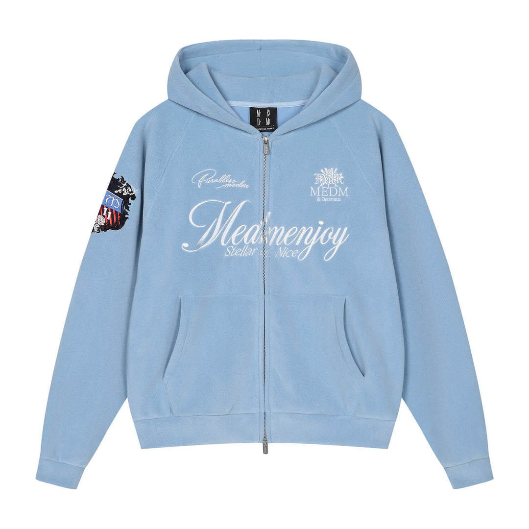 MEDM Rose Embroidered Patch Zip Up Fleece Hoodie | Face 3 Face