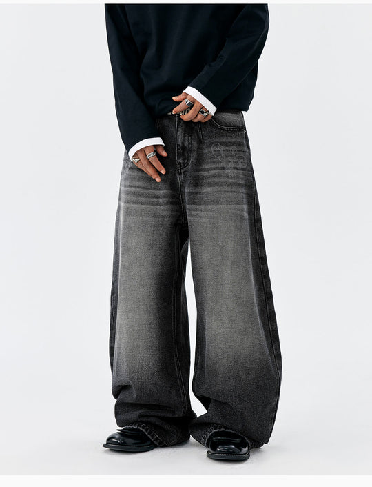 MEDM Flower Vine Laser Burnout Washed Machete Jeans | Face 3 Face