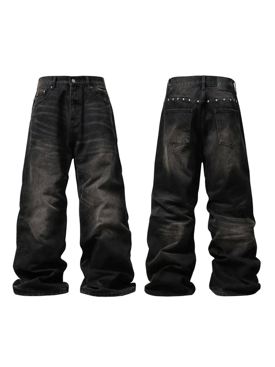 KARMANISTIC Diamond Studded Washed Wide Leg Jeans | Face 3 Face