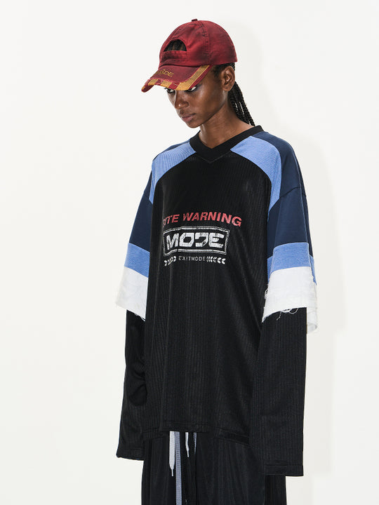 BLIND NO PLAN Colorblocked Double-Layer Jersey Long-Sleeve Tee | Face 3 Face