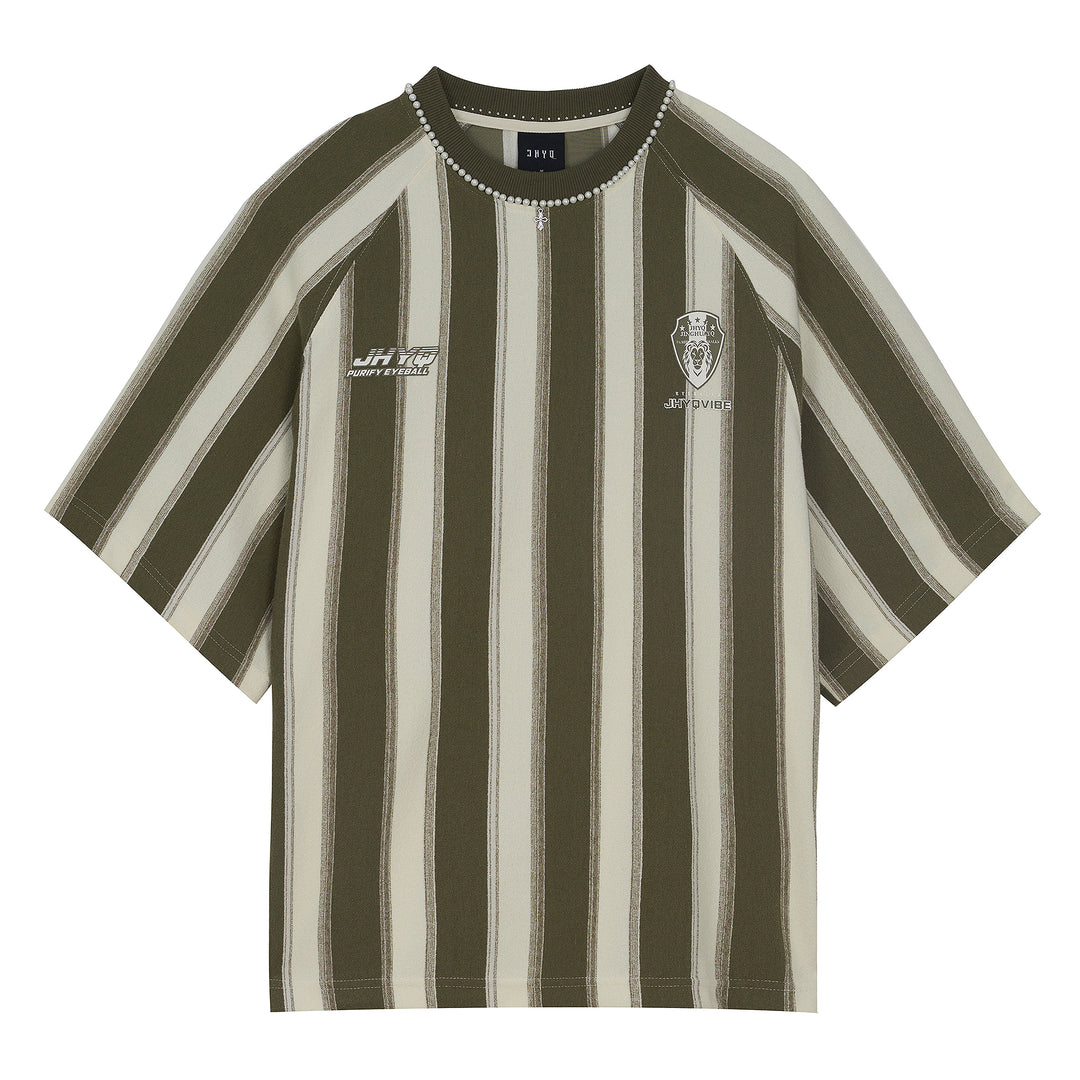 JHYQ Contrast Striped Neck Beaded Tee