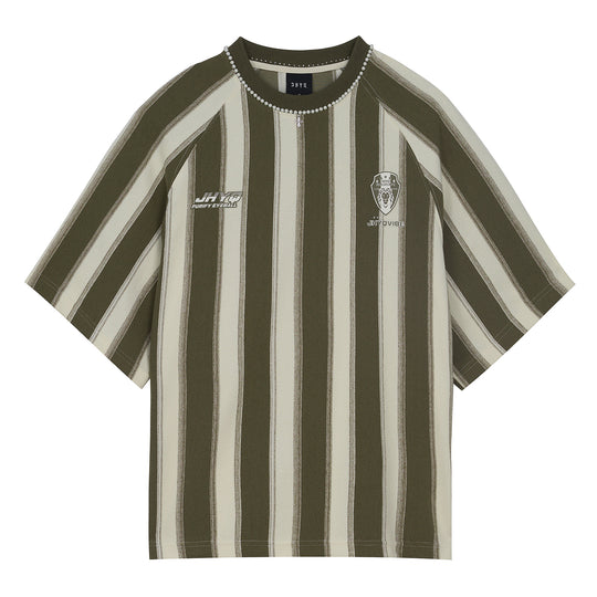 JHYQ Contrast Striped Neck Beaded Tee