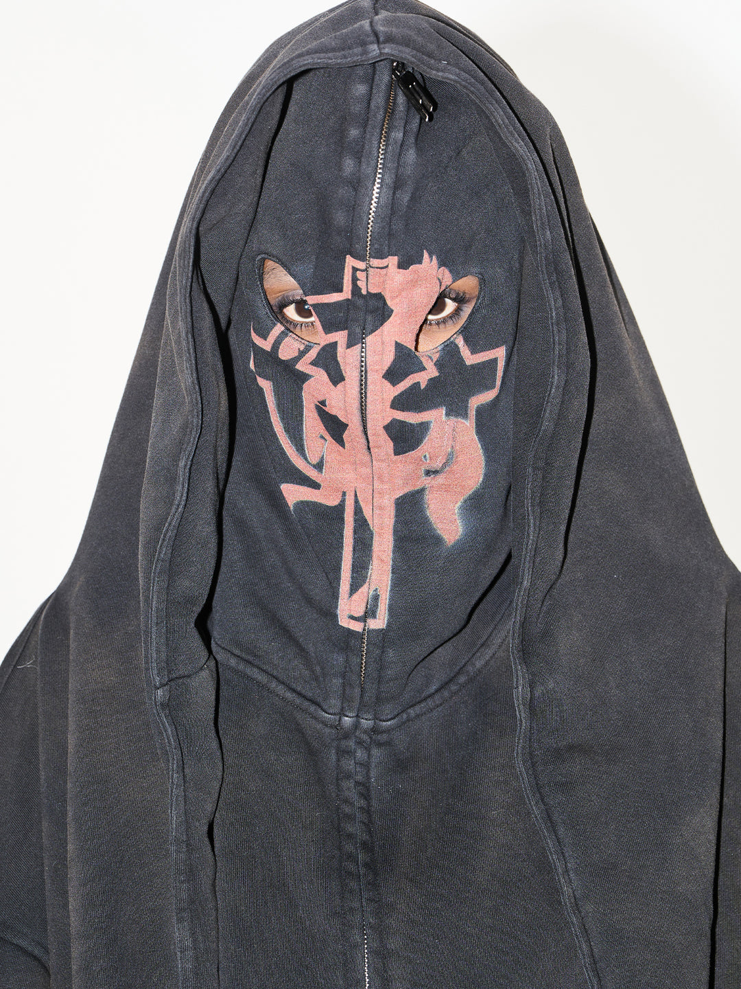 BLIND NO PLAN Cross Horse Mask Washed Print Zip-Up Hoodie | Face 3 Face