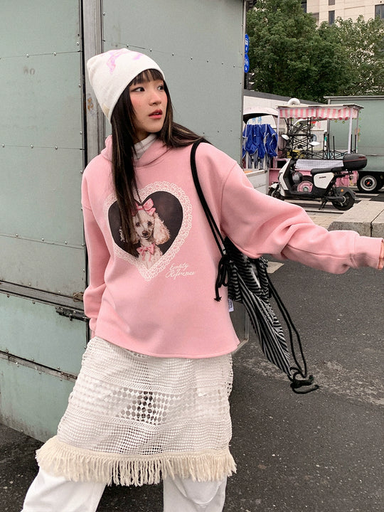 EMPTY REFERENCE Lace Heart Puppy Print Hoodie | Face 3 Face