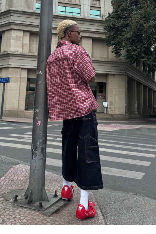 STEEPC Plaid Boxy Wide Short Sleeve Shirt | Face 3 Face