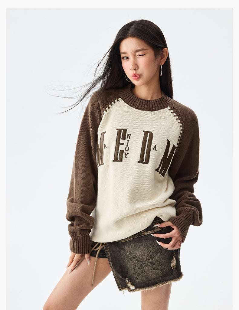 MEDM Color-Blocked Raglan Sleeve Knit Sweater | Face 3 Face