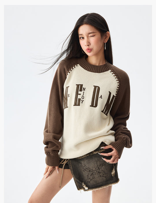 MEDM Color-Blocked Raglan Sleeve Knit Sweater | Face 3 Face