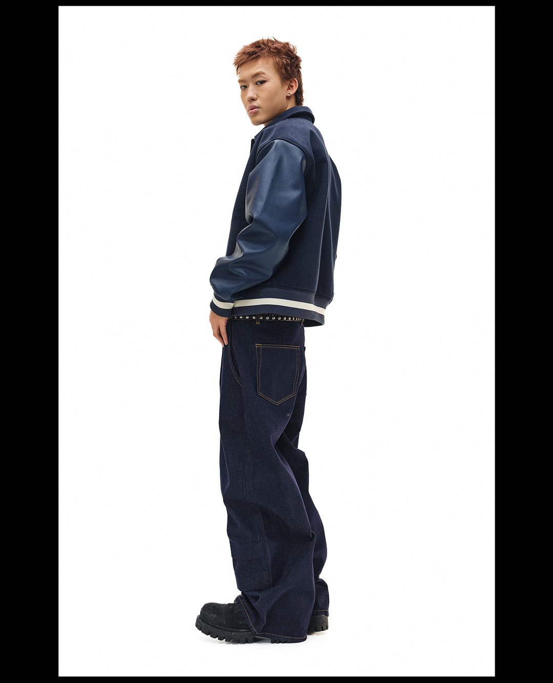 NOVACAM Navy Blue Short Basic Varsity Jacket | Face 3 Face