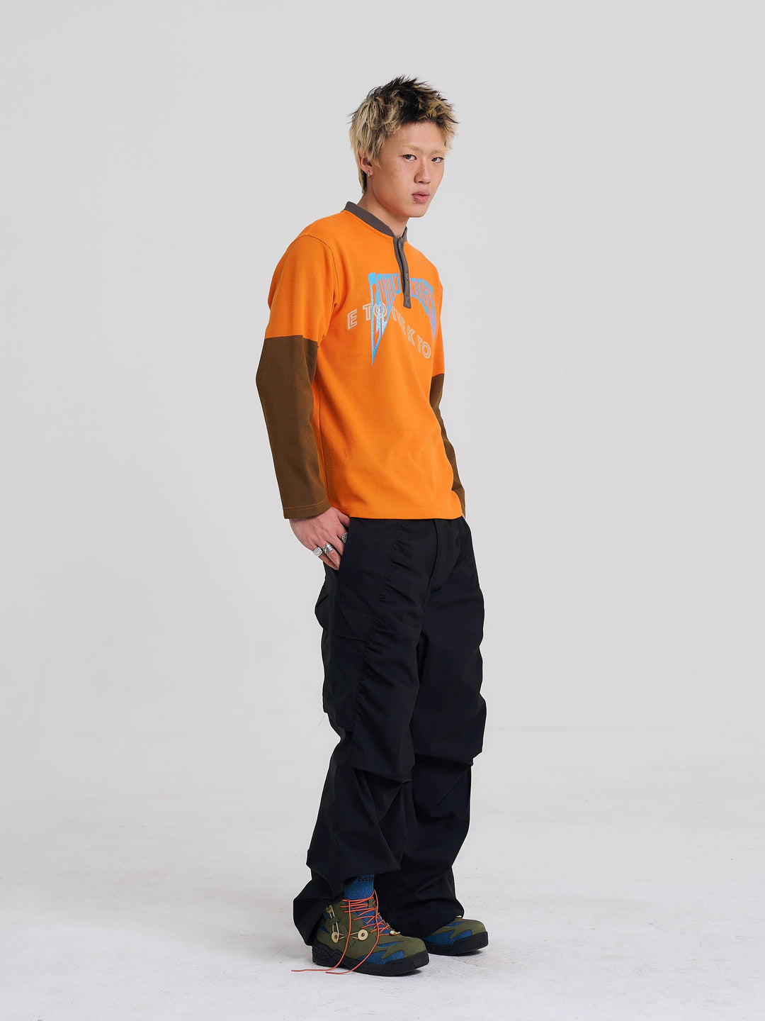 EVILKNIGHT(EK) Color Block Waffle Henley Long Sleeve Tee | Face 3 Face