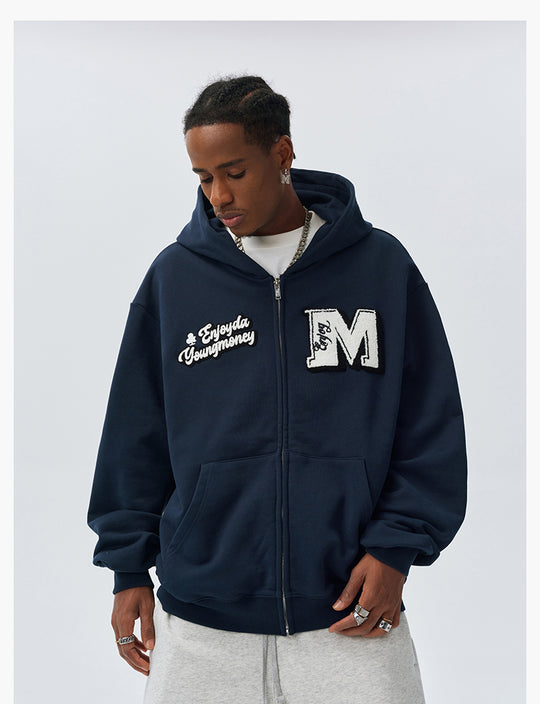 MEDM Towel Applique Embroidery Zip-Up Hoodie | Face 3 Face