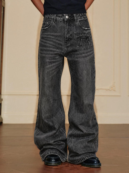 YADcrew Ribbon Patch Distressed Vintage Flared Jeans | Face 3 Face