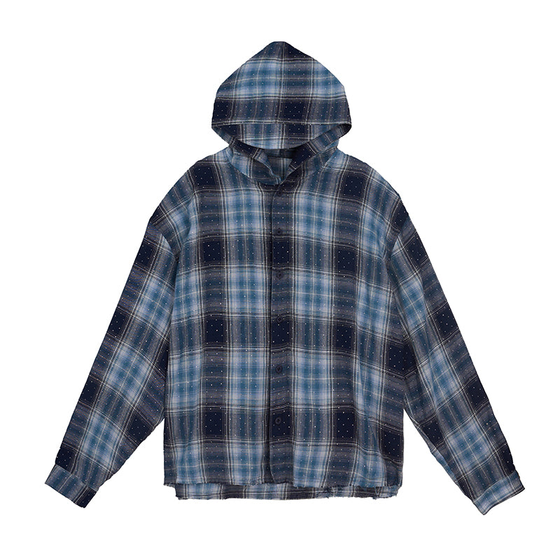 JHYQ Plaid Hot Diamond Hooded Long Sleeved Shirt