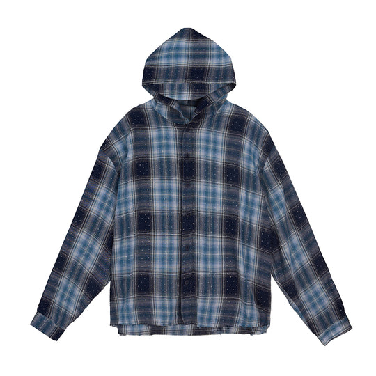JHYQ Plaid Hot Diamond Hooded Long Sleeved Shirt