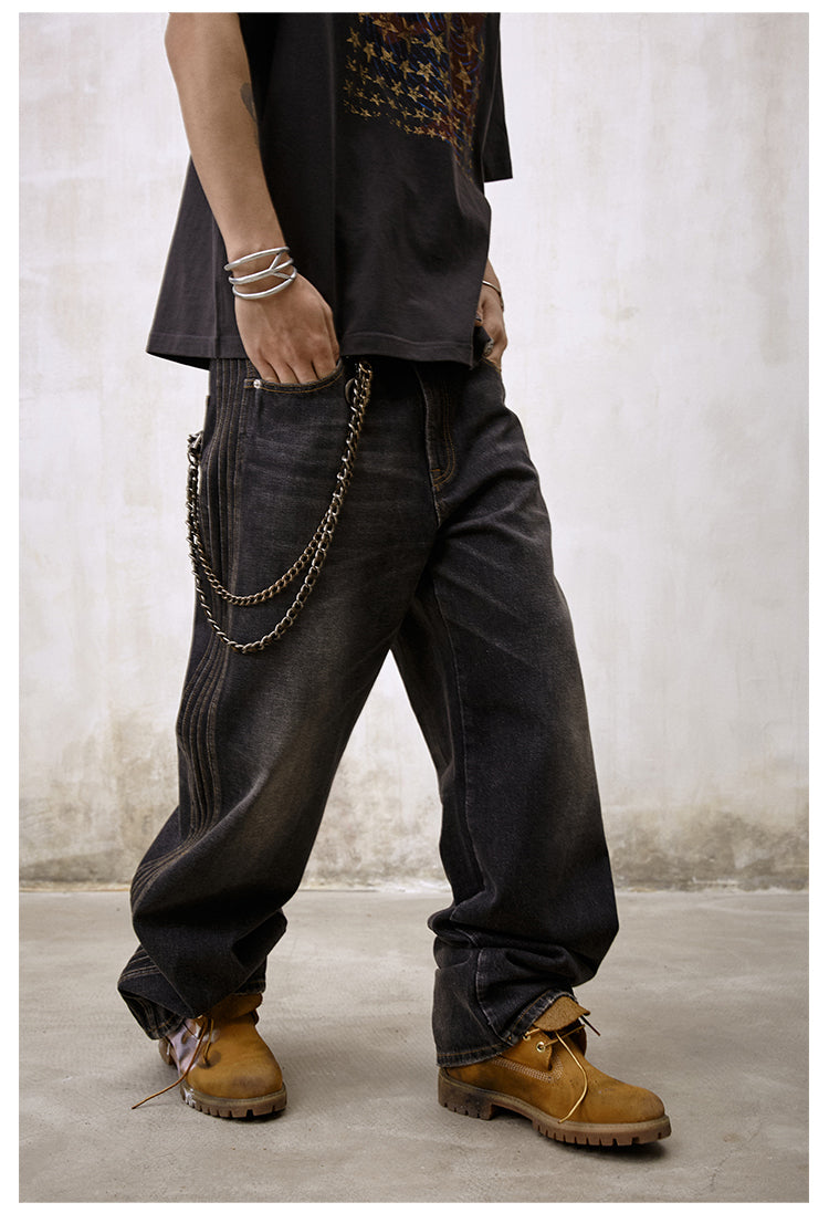 Remedy Double Layer Back Pocket Side Stitch Washed Jeans | Face 3 Face