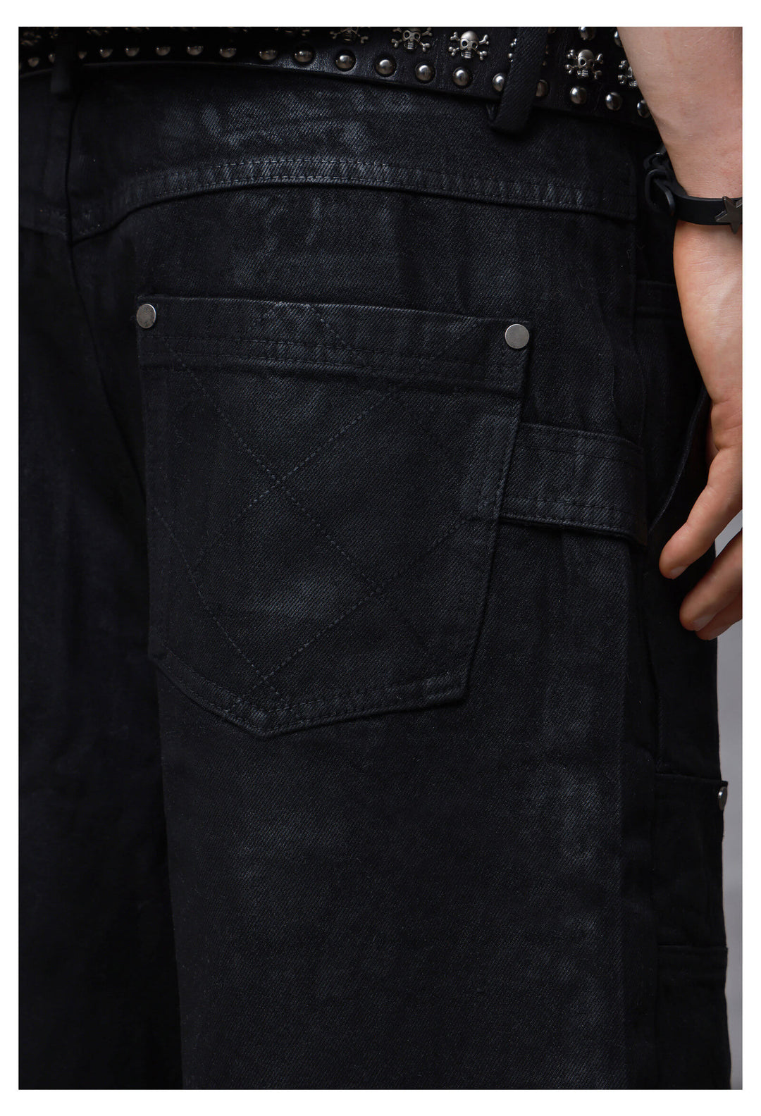 ANTIDOTE Brushed Waxed Studded Double Knee Cutoff Baggy Shorts | Face 3 Face