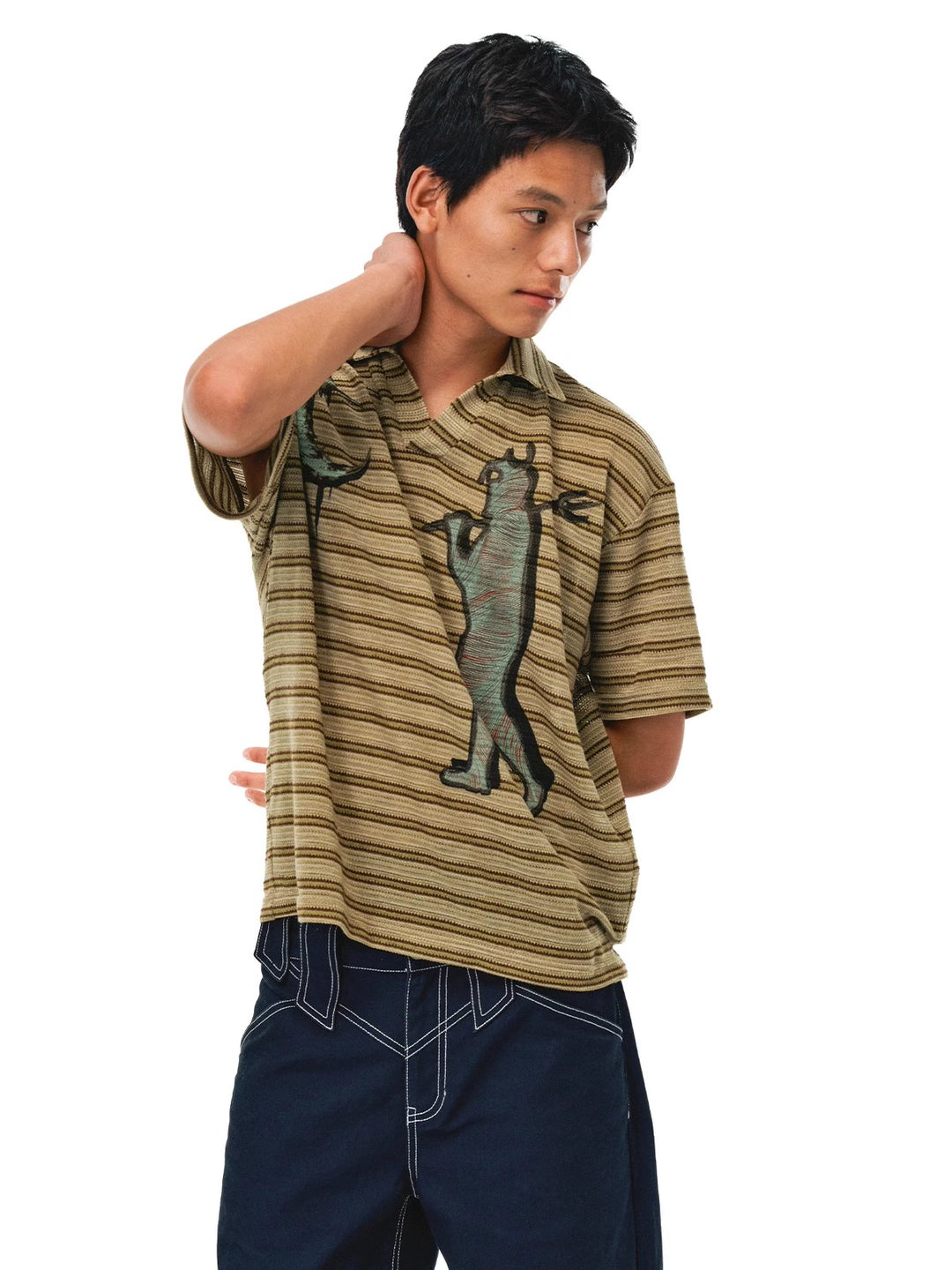 EVILKNIGHT(EK) Striped Graffiti Print Polo | Face 3 Face
