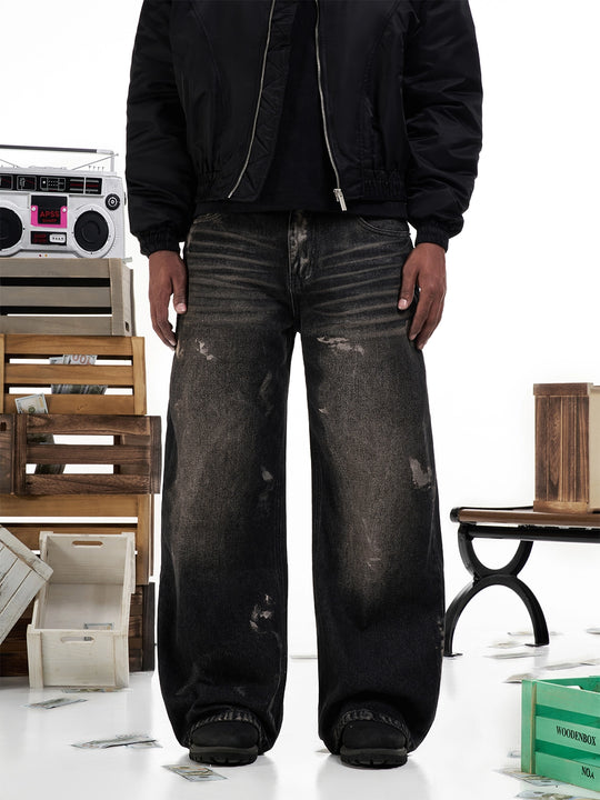 F3F Select Dirty Dye Whisker Black Washed Baggy Jeans | Face 3 Face