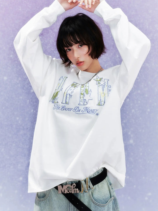 MEDM Flower Star Logo Embroidered Long Sleeve Tee | Face 3 Face
