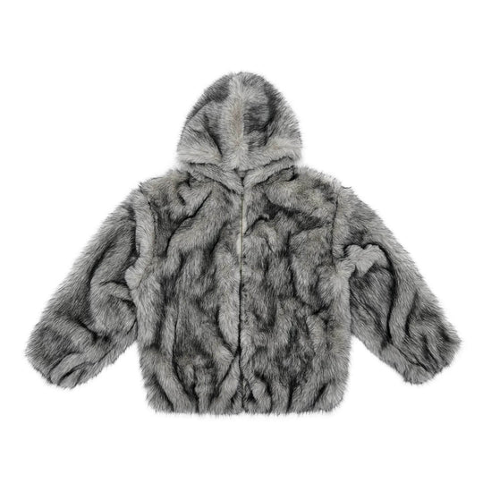 1807 Eco Faux Fur Digital Print Hooded Jacket | Face 3 Face